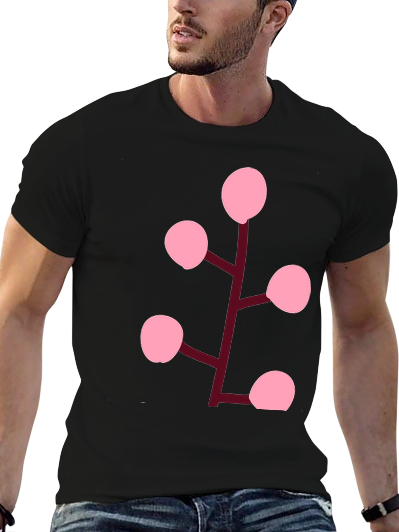 Pink Berry Branch Black T-Shirt