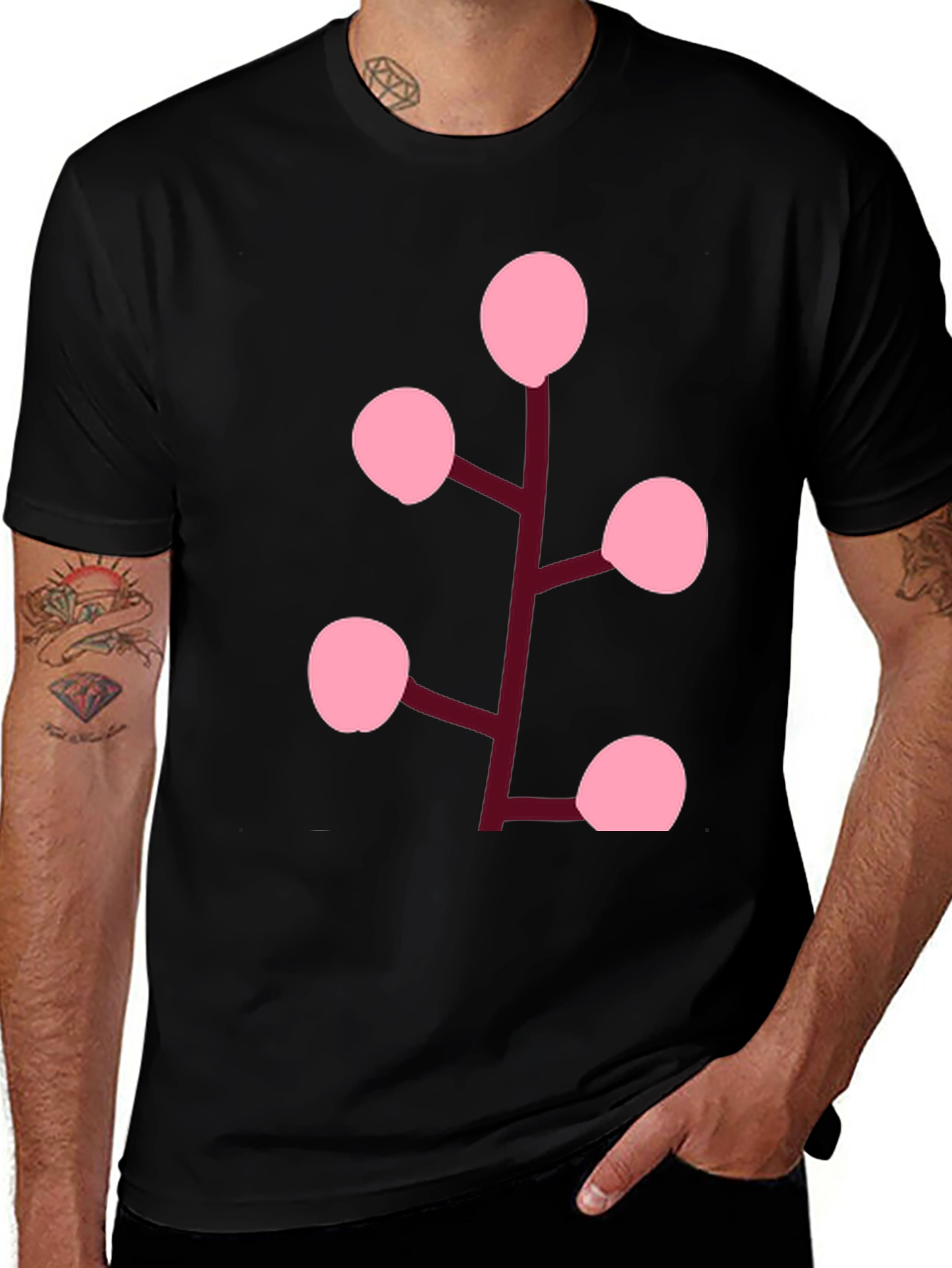 Pink Berry Branch Black T-Shirt