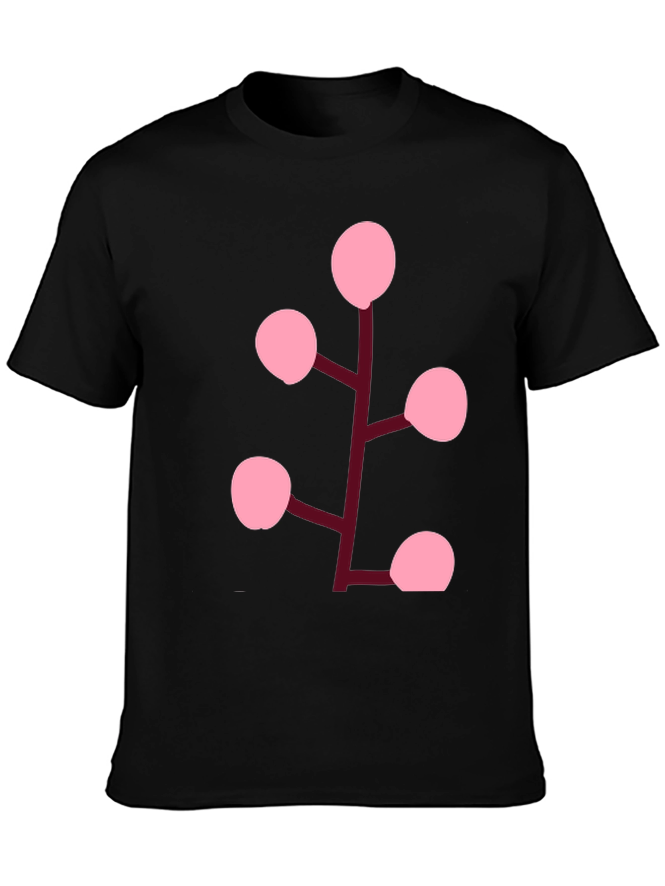 Pink Berry Branch Black T-Shirt