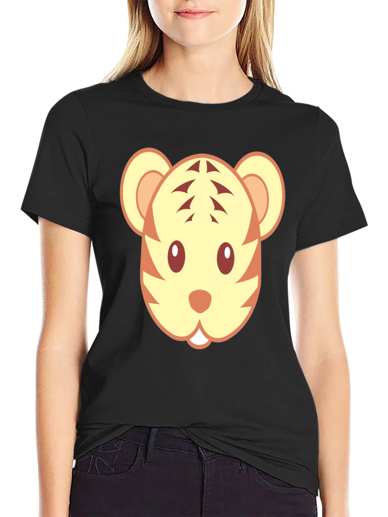 Cute Tiger Face Graphic Black T-Shirt