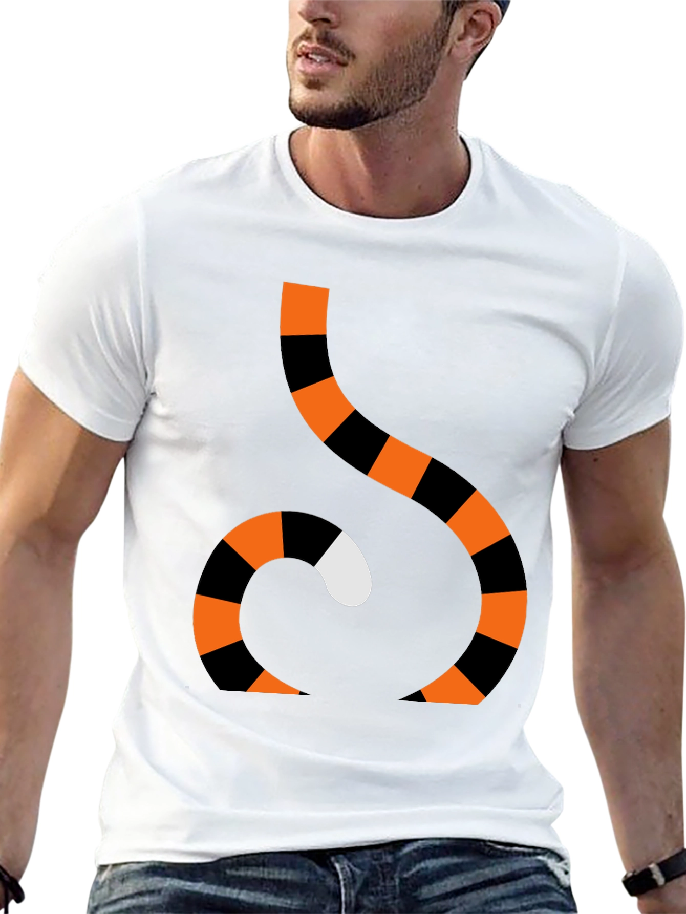 Striped Snake Tail Graphic Tee - Halloween Costume Shirt