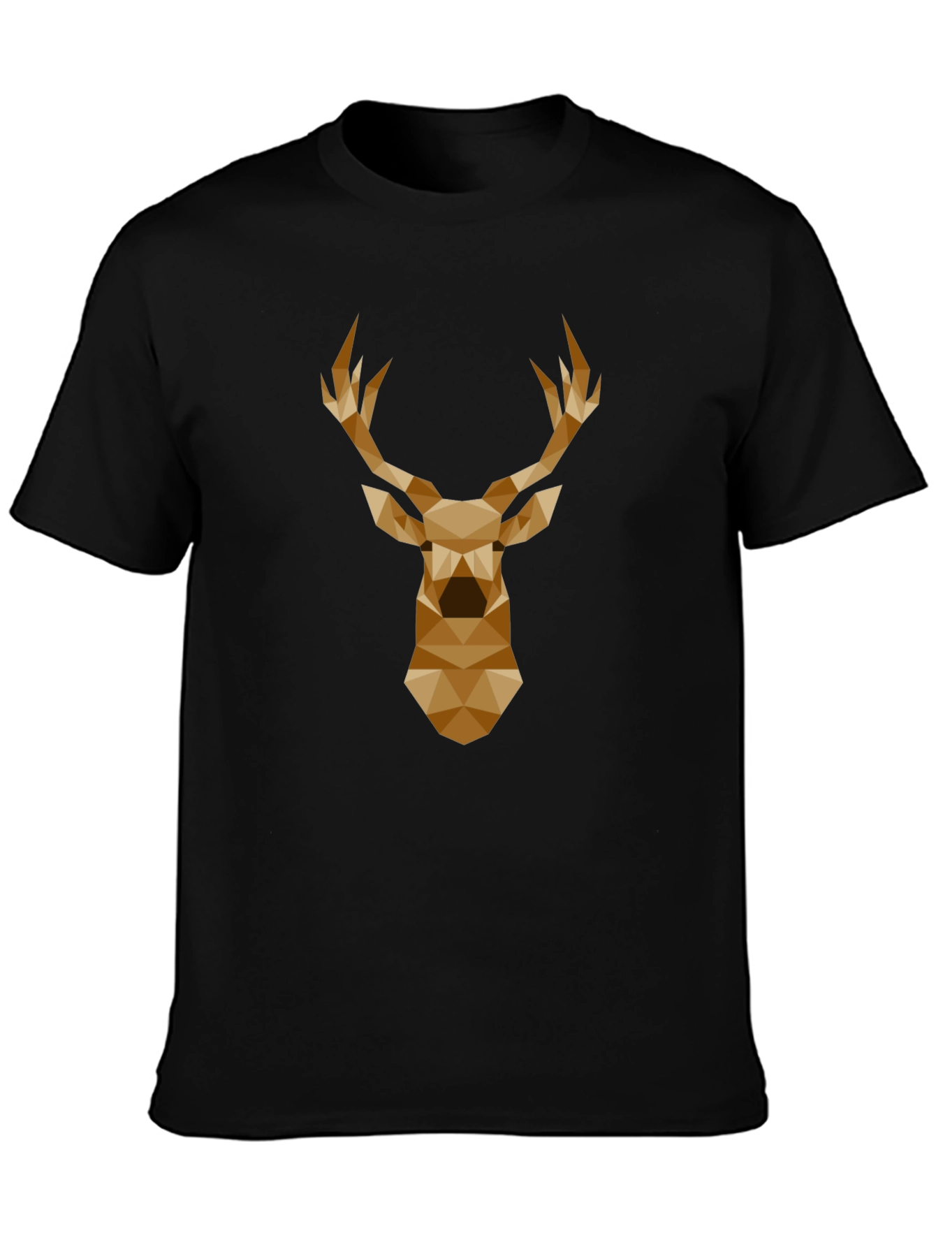 Geometric Deer Head Graphic Tee - Black