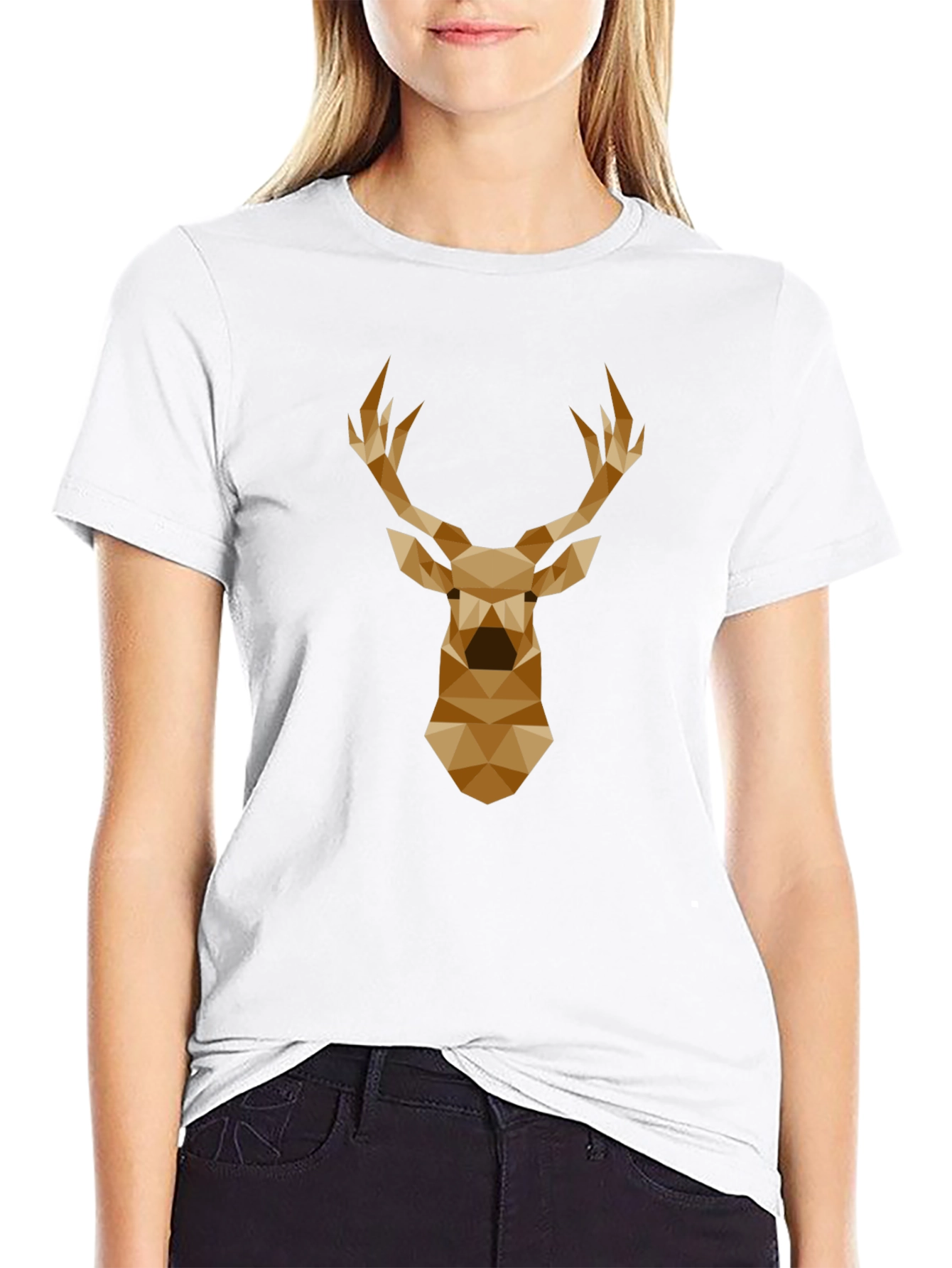 Geometric Deer Head Graphic Tee - Black