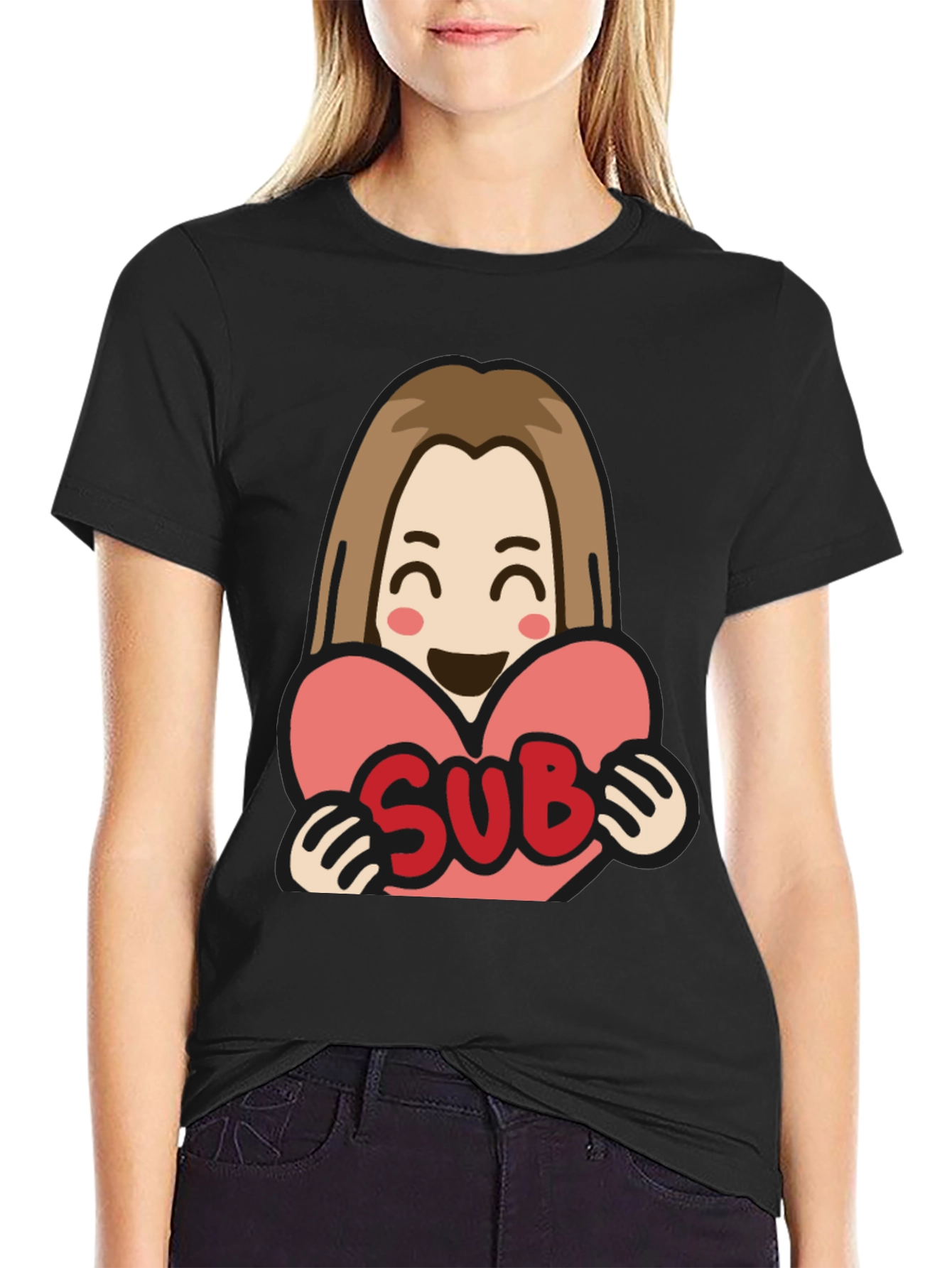 Sub Heart T-Shirt - Black Cotton Graphic Tee