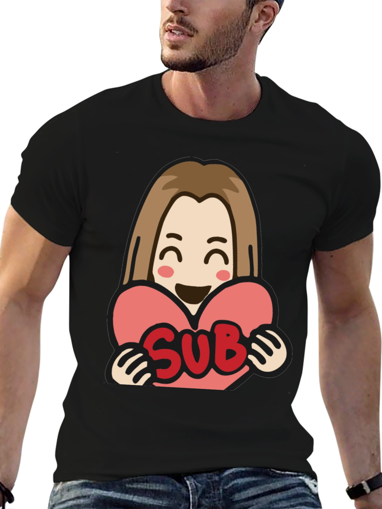 Sub Heart T-Shirt - Black Cotton Graphic Tee