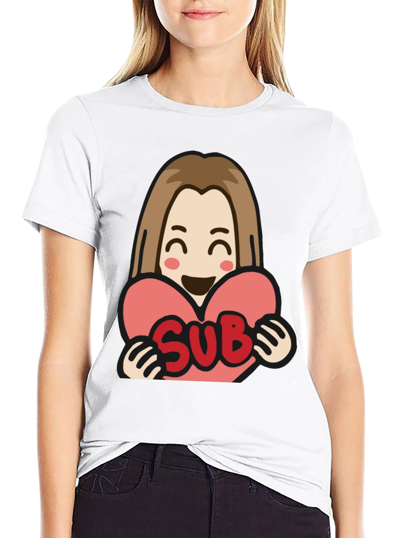 Sub Heart T-Shirt - Black Cotton Graphic Tee