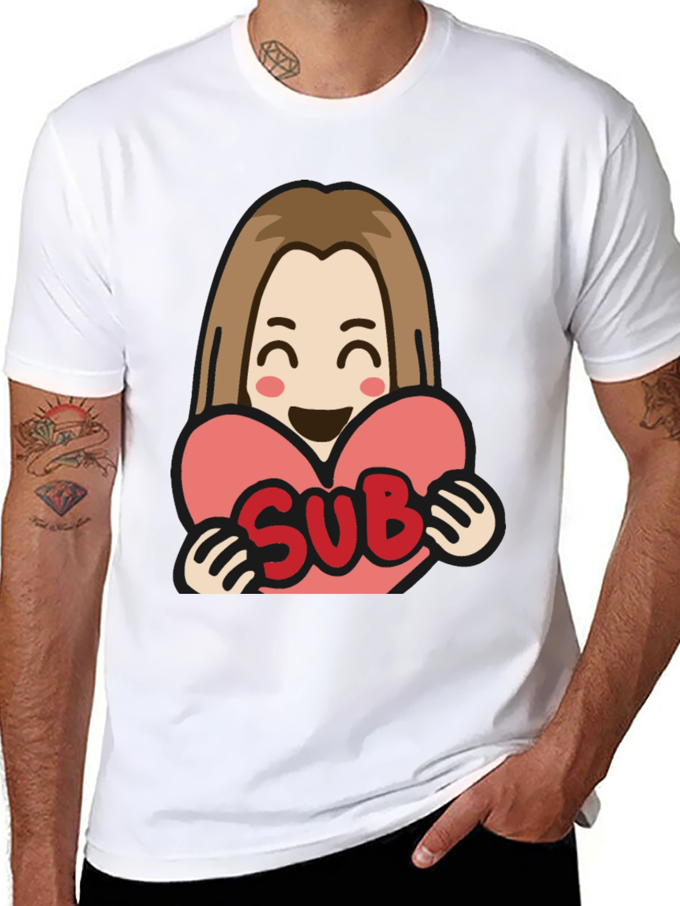 Sub Heart T-Shirt - Black Cotton Graphic Tee