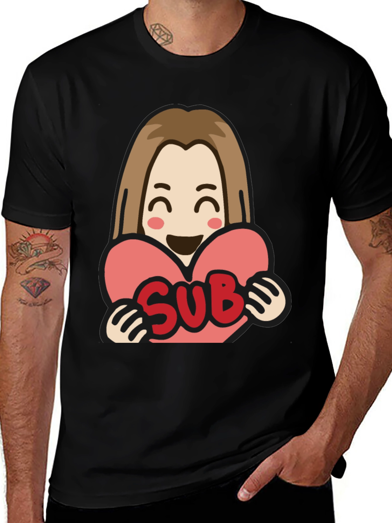 Sub Heart T-Shirt - Black Cotton Graphic Tee