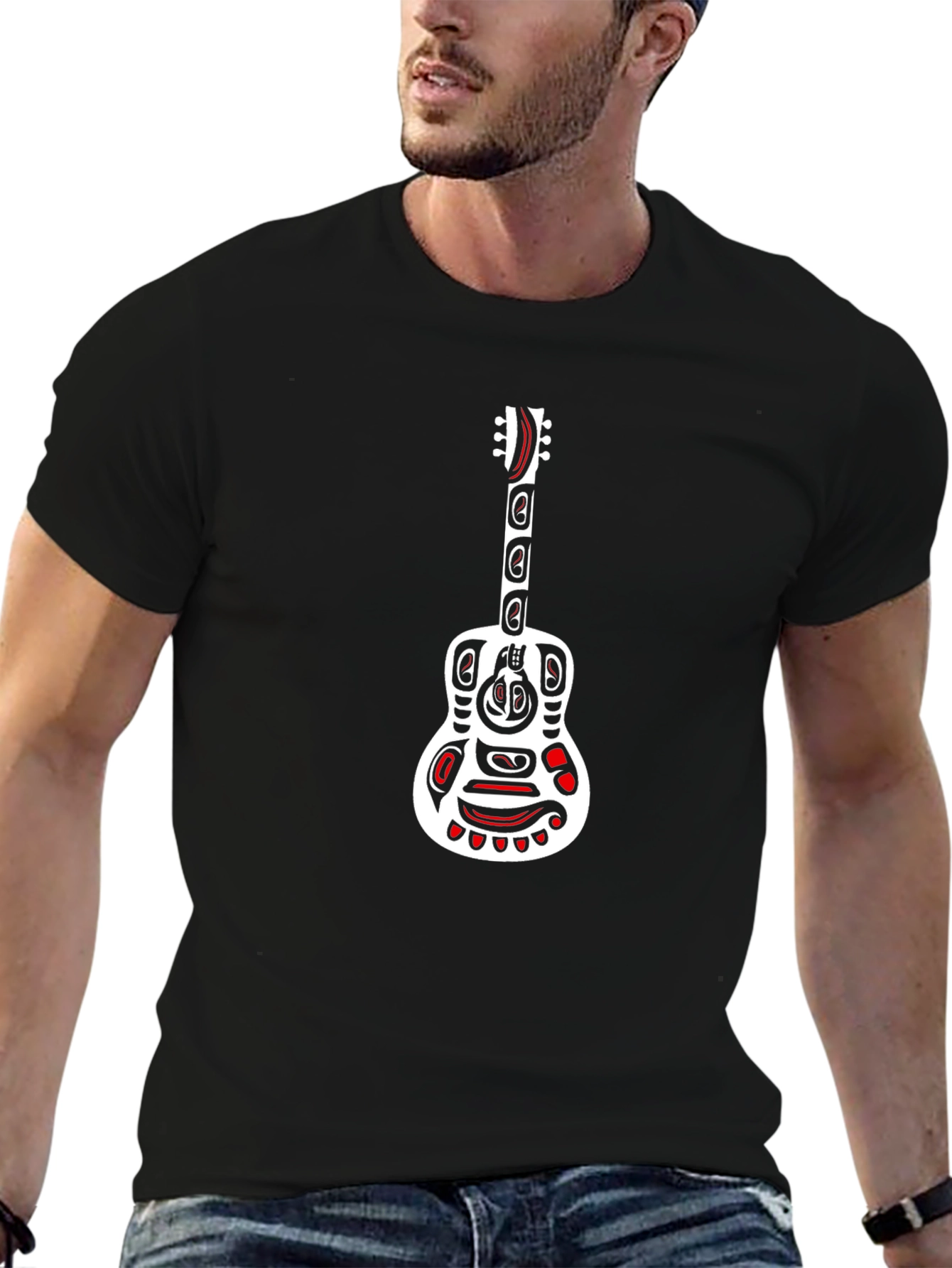 Tribal Guitar Graphic Black T-Shirt
