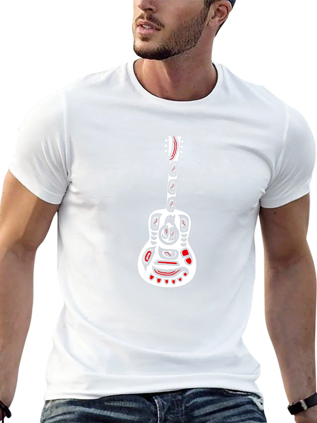 Tribal Guitar Graphic Black T-Shirt