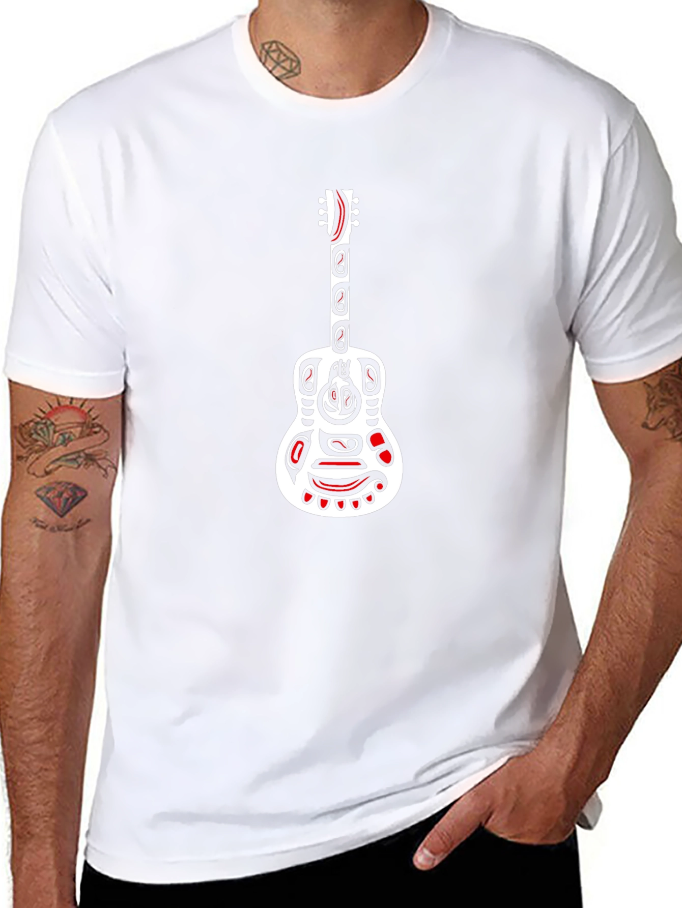 Tribal Guitar Graphic Black T-Shirt