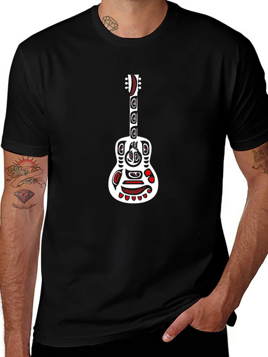 Tribal Guitar Graphic Black T-Shirt