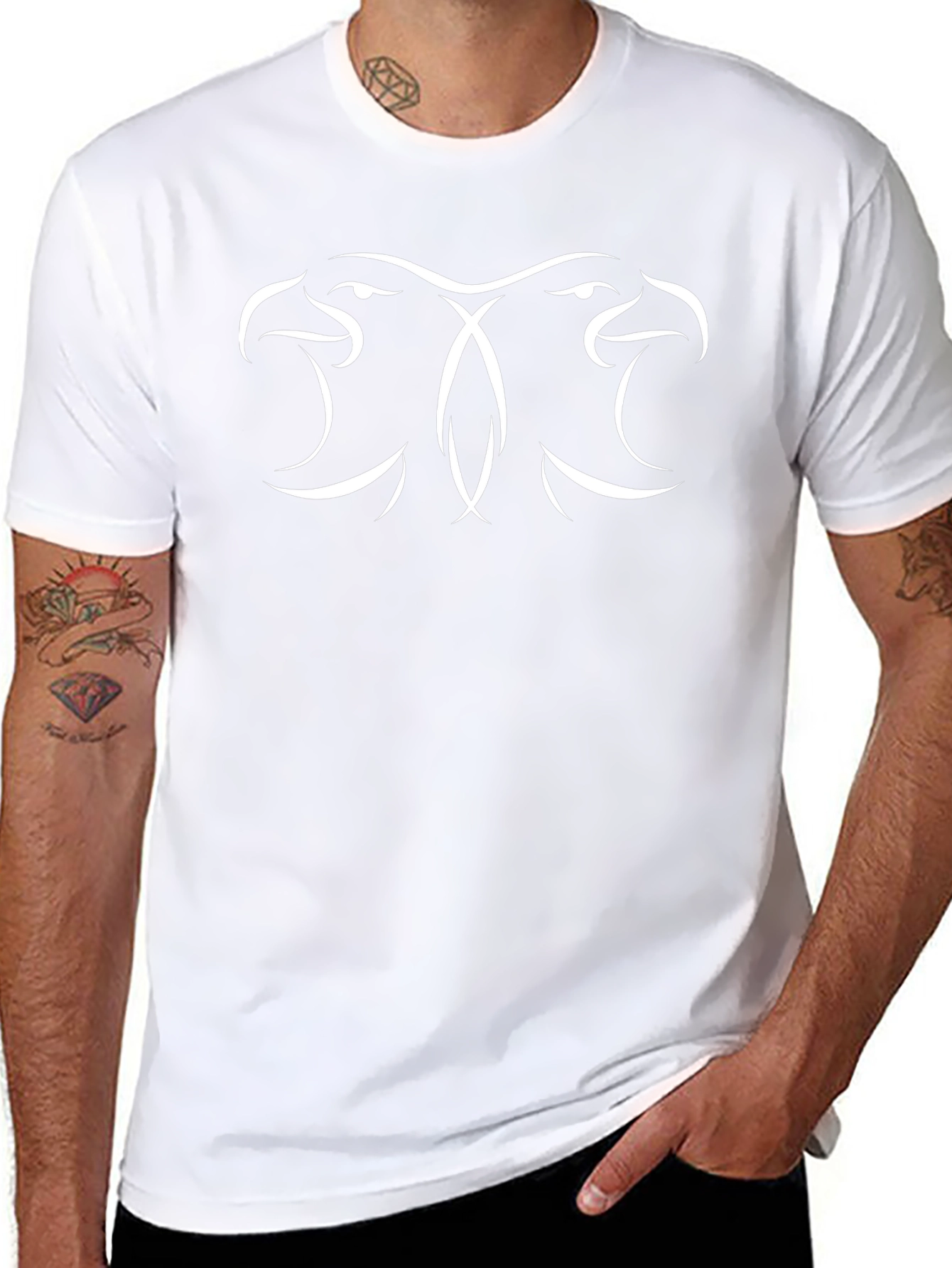 Bold Black T-Shirt: Two Eagle Heads Design