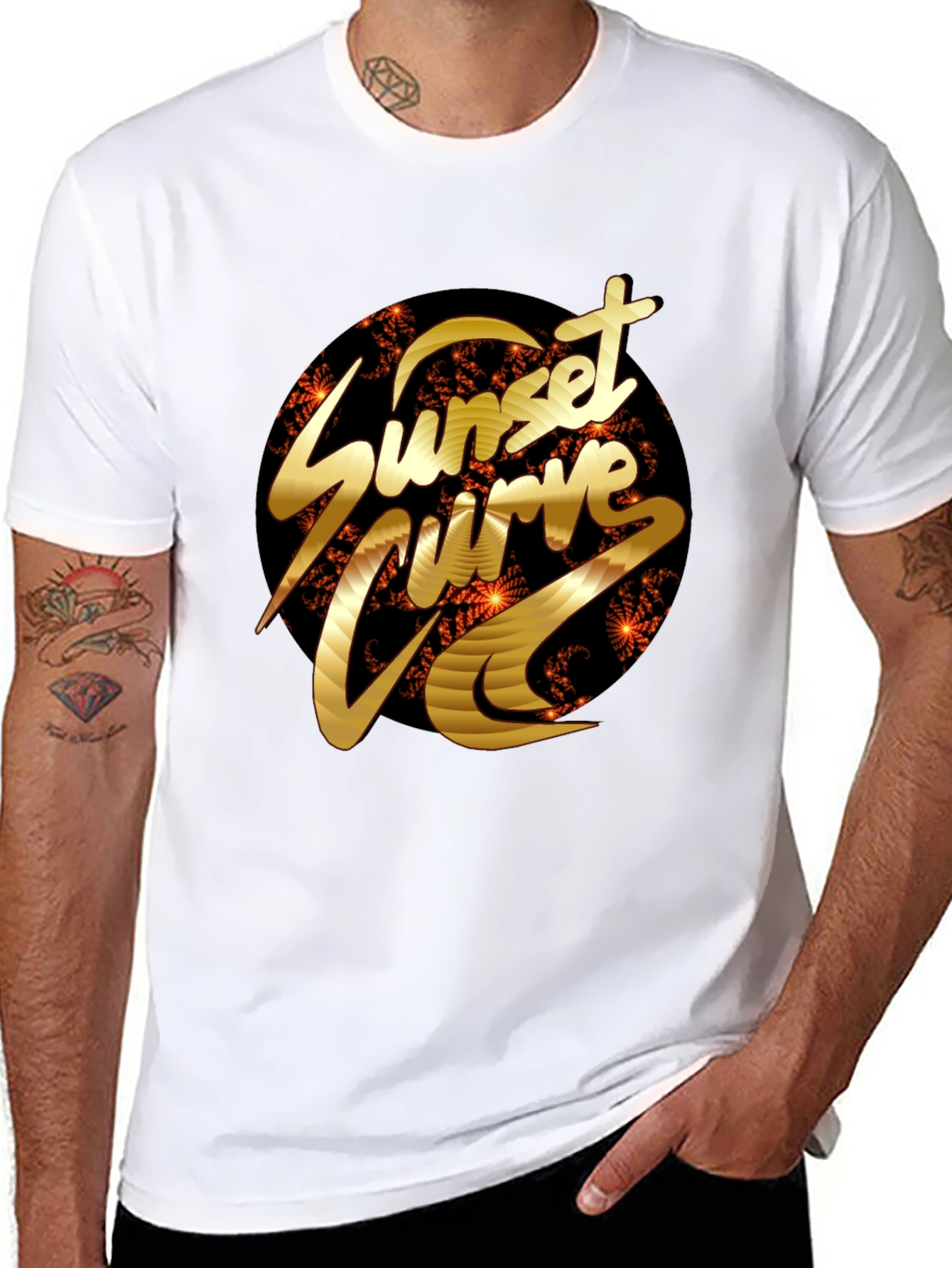 Sunset Curve Graphic Tee - Black Cotton T-Shirt