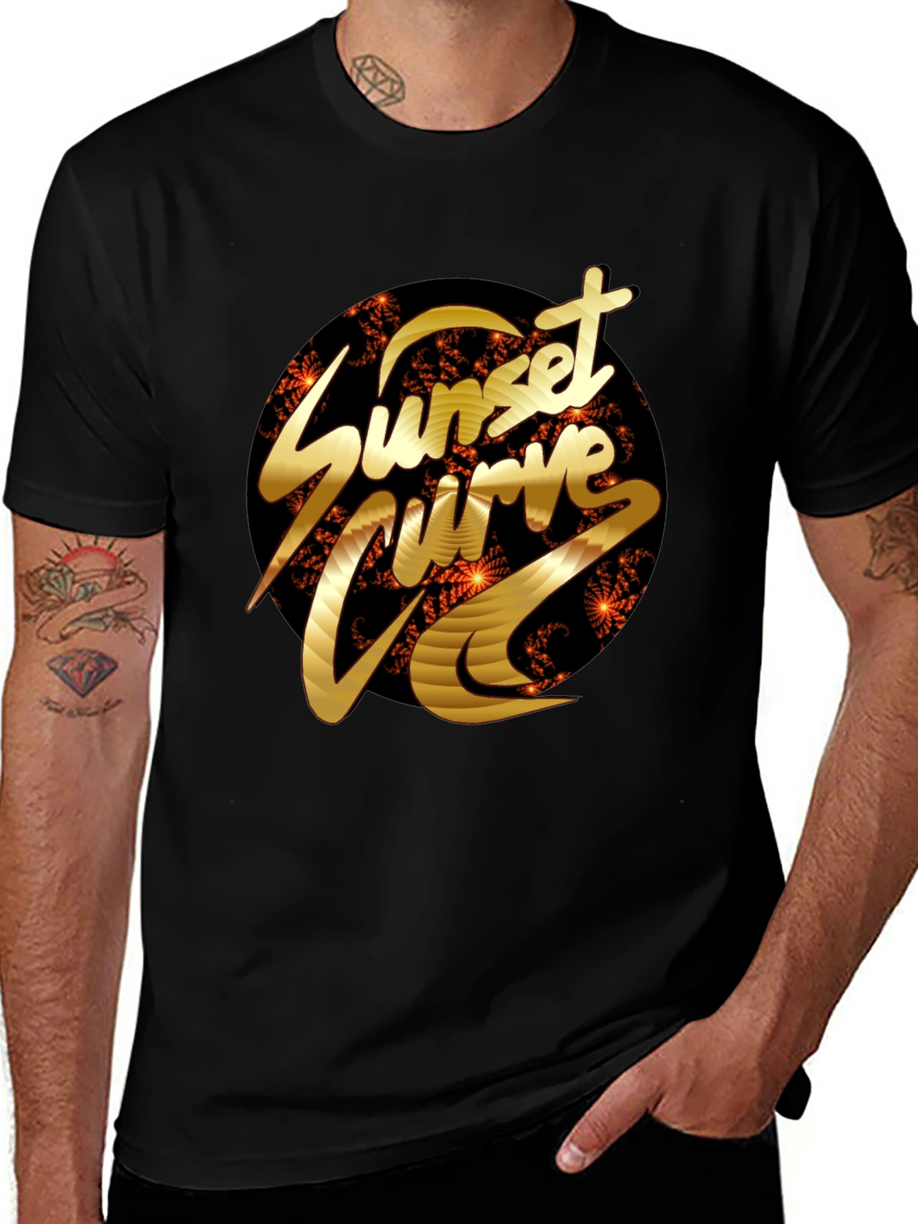 Sunset Curve Graphic Tee - Black Cotton T-Shirt