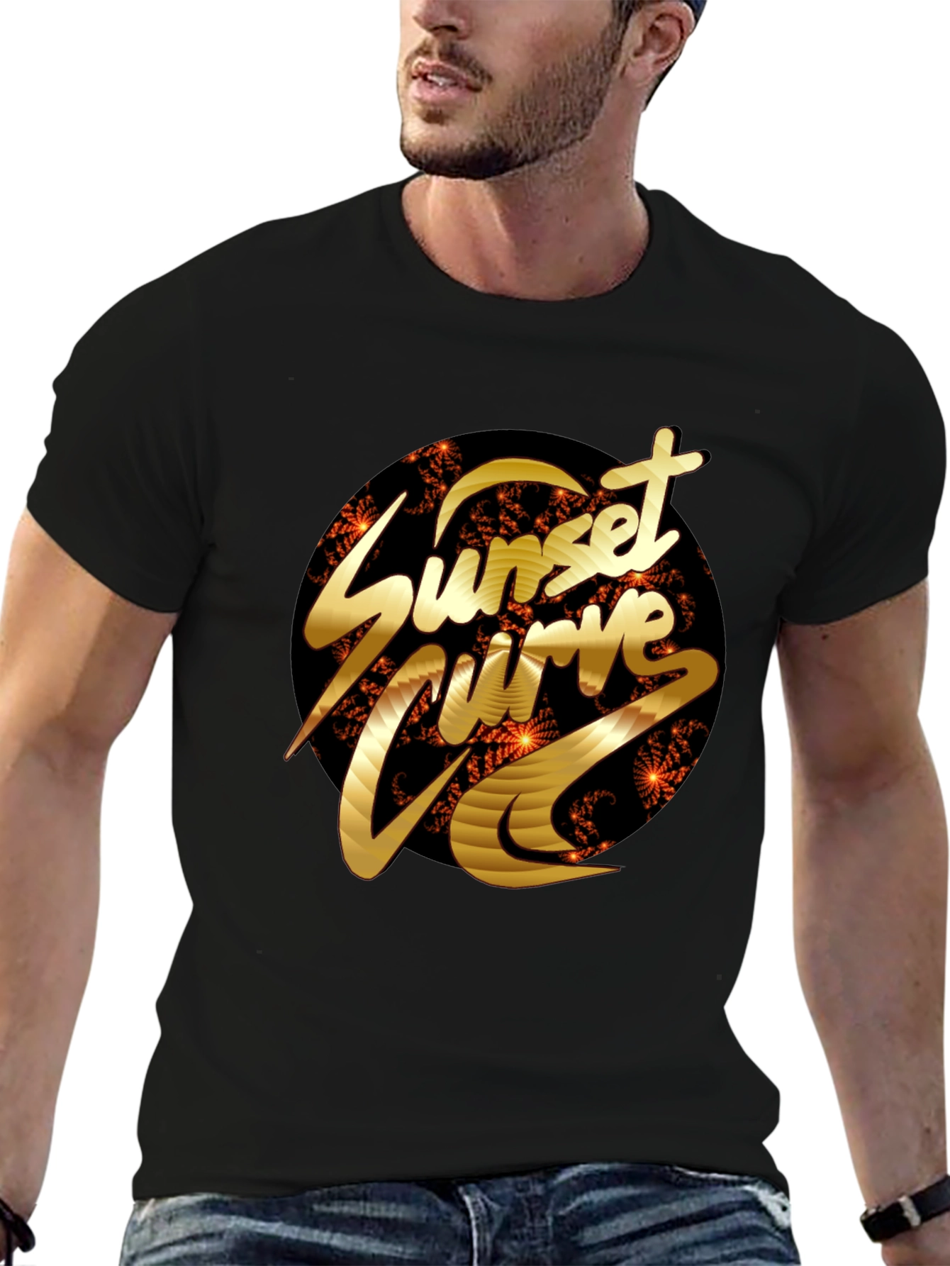 Sunset Curve Graphic Tee - Black Cotton T-Shirt