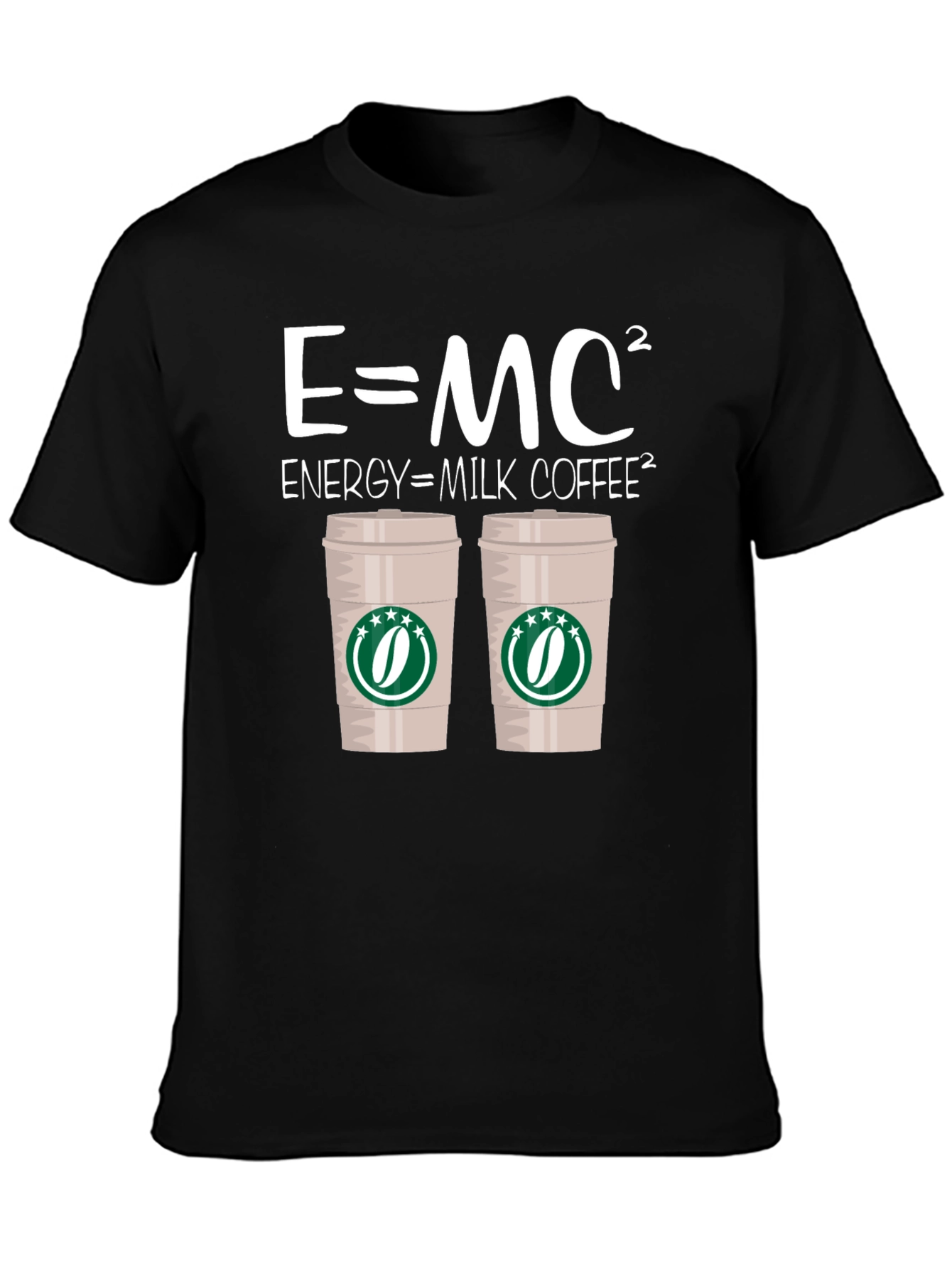 E=MC² Energy = Milk Coffee² Black T-Shirt