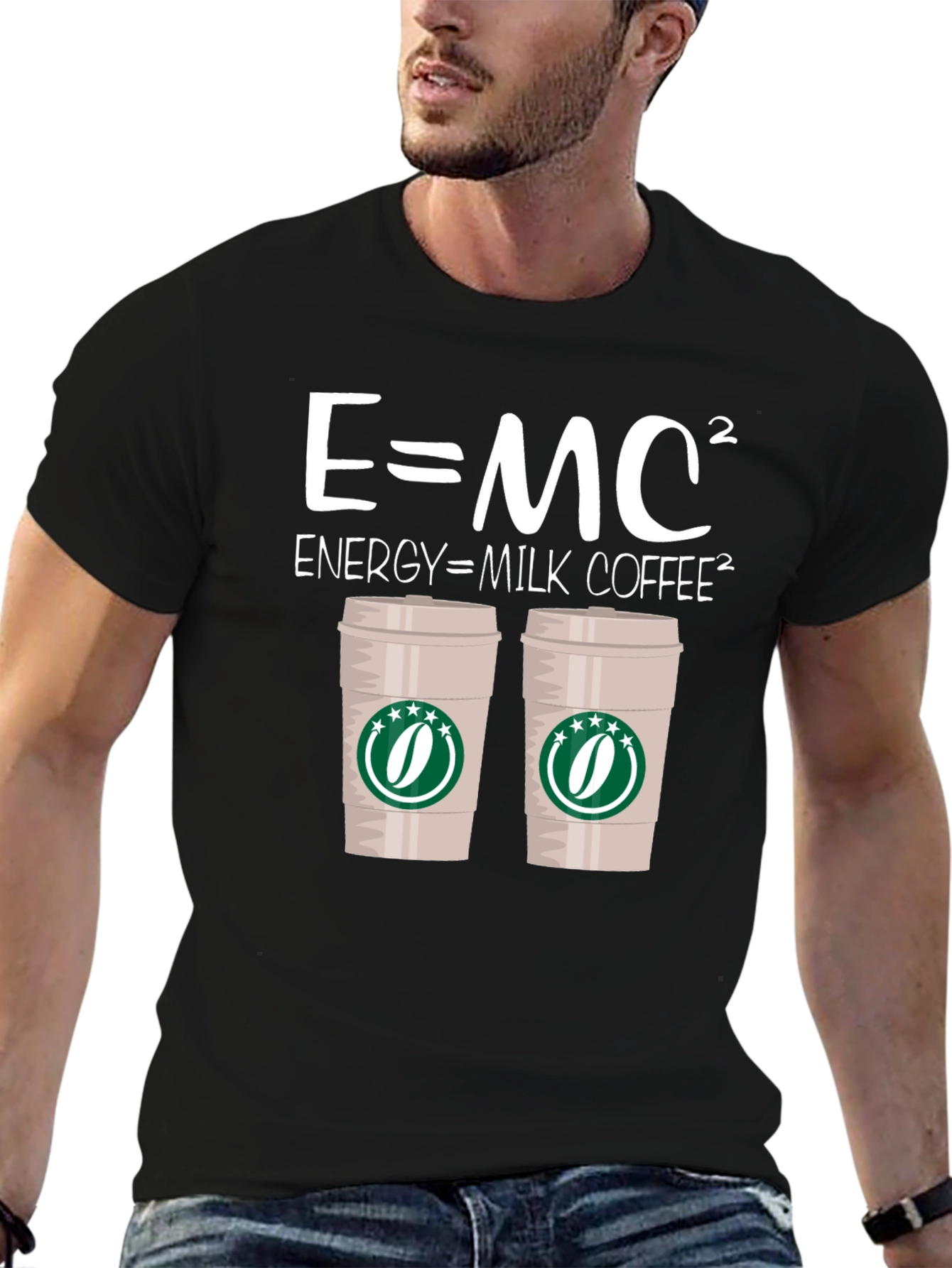 E=MC² Energy = Milk Coffee² Black T-Shirt