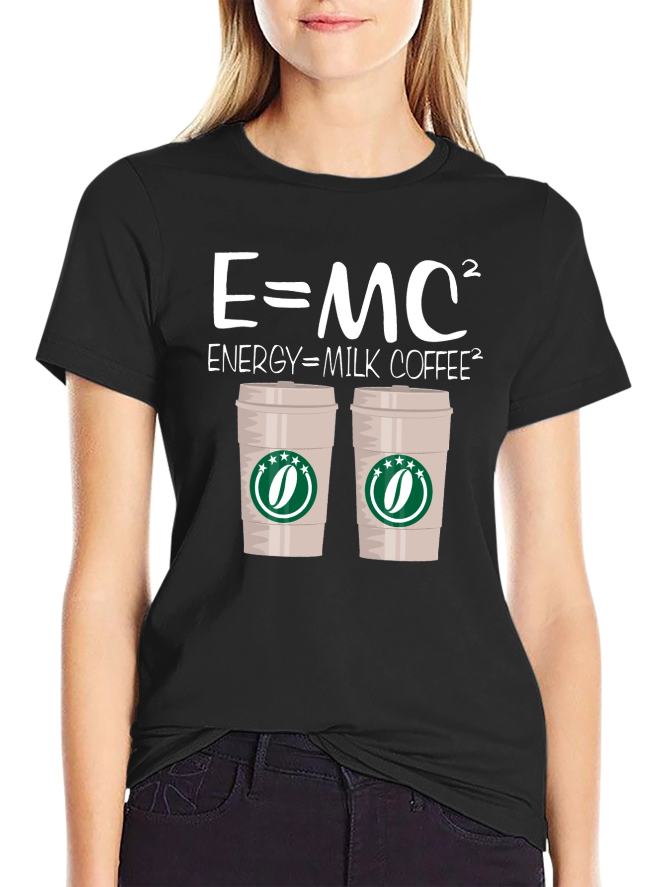 E=MC² Energy = Milk Coffee² Black T-Shirt