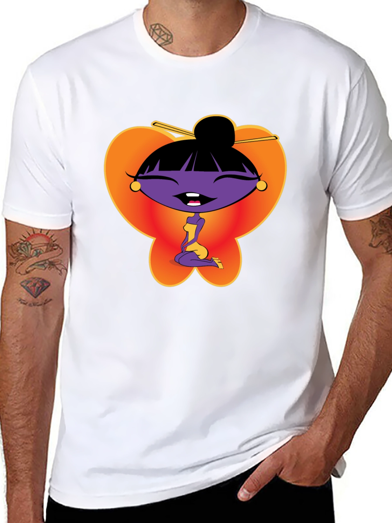 Cartoon Girl Graphic Tee - Black