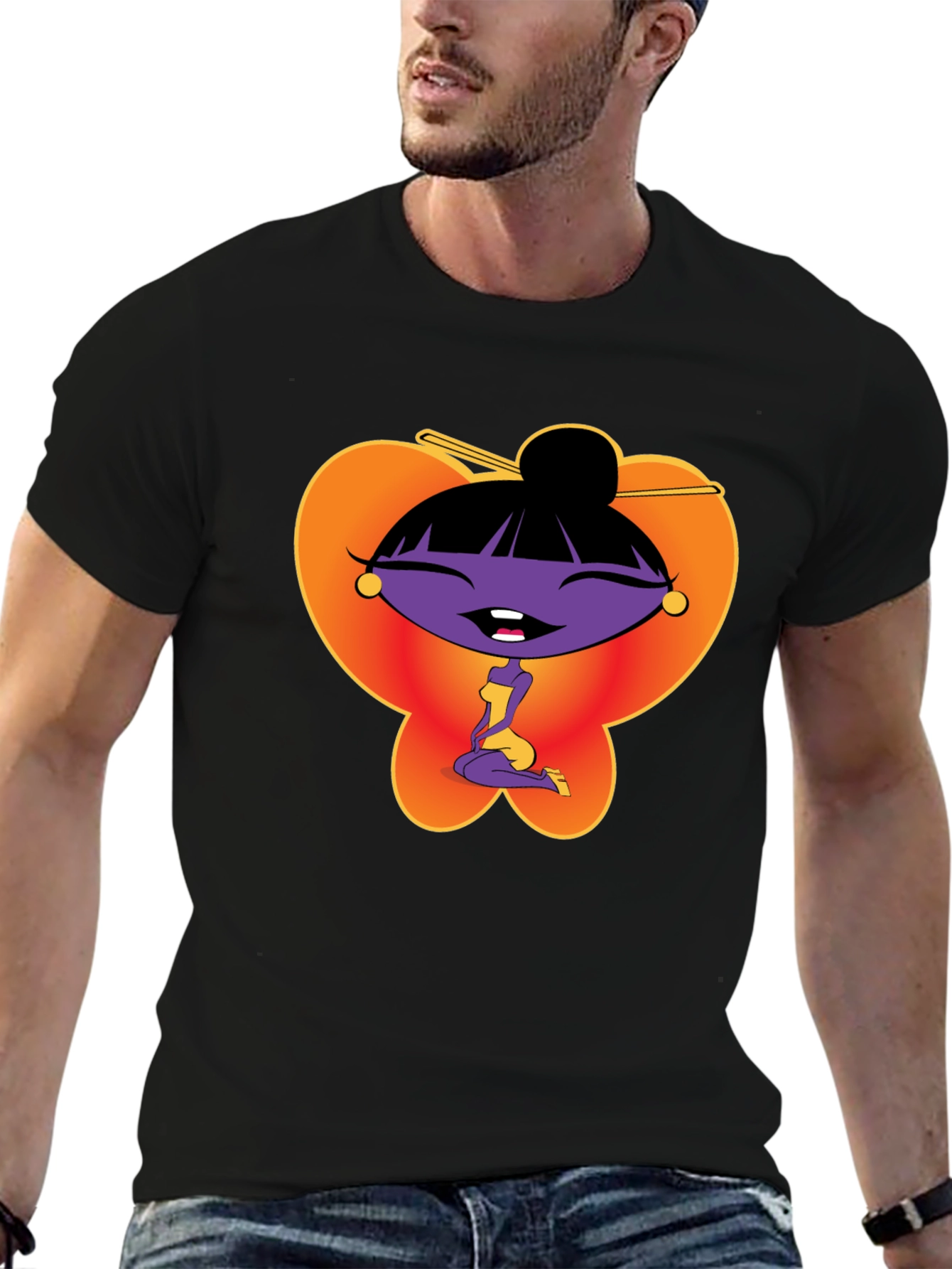 Cartoon Girl Graphic Tee - Black