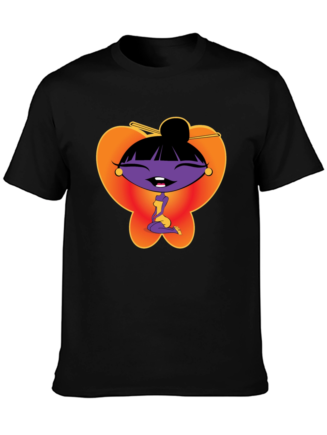 Cartoon Girl Graphic Tee - Black