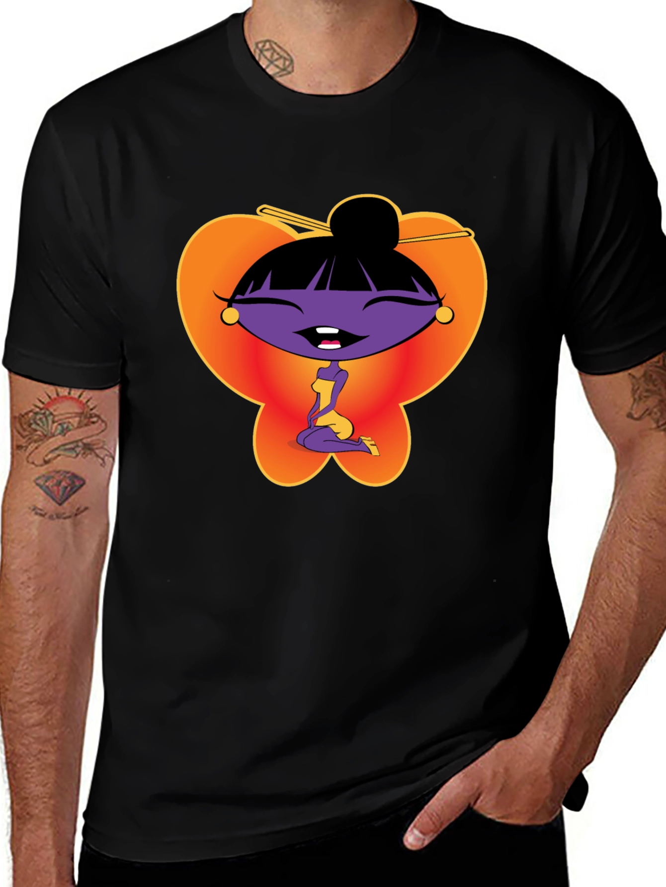Cartoon Girl Graphic Tee - Black