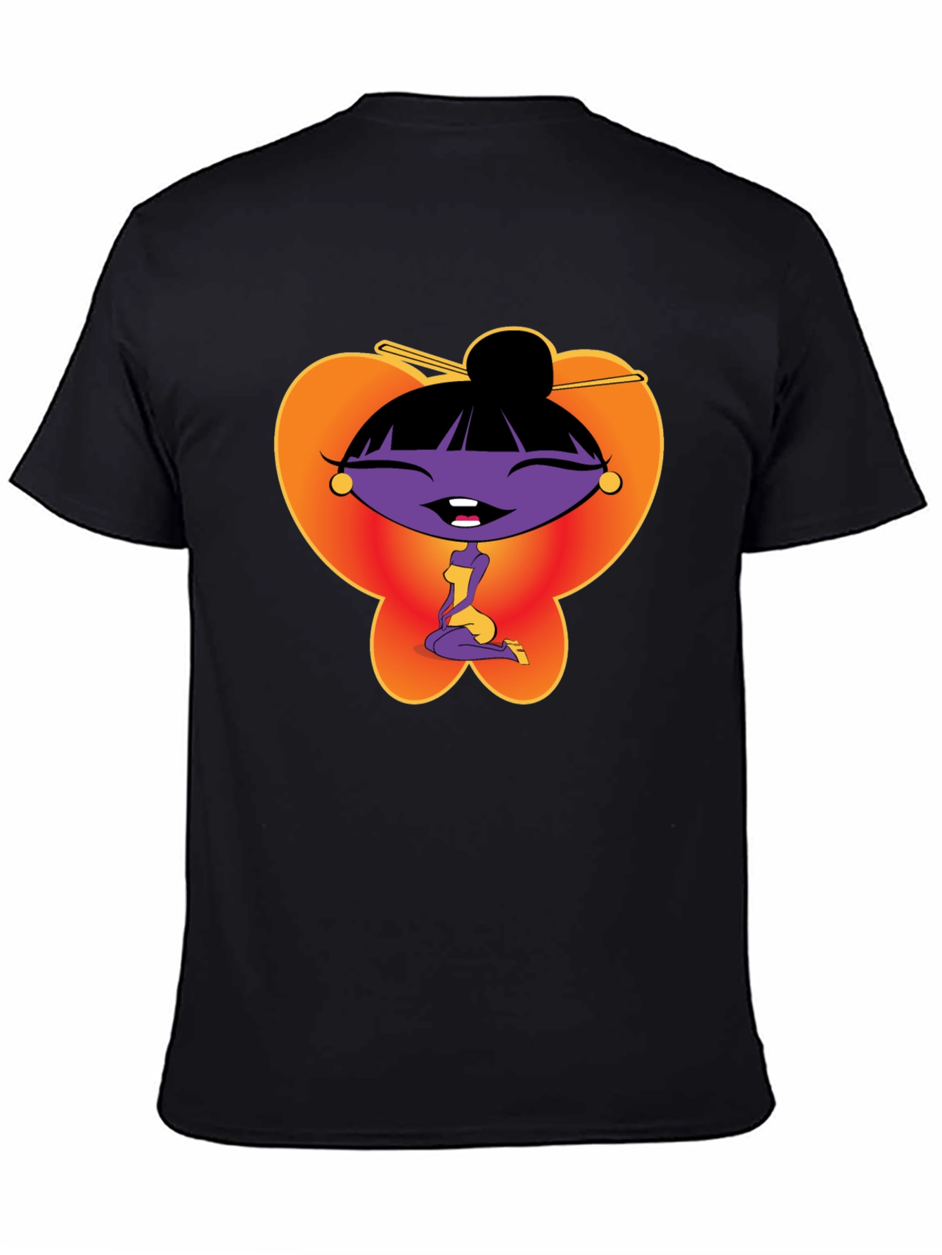 Cartoon Girl Graphic Tee - Black