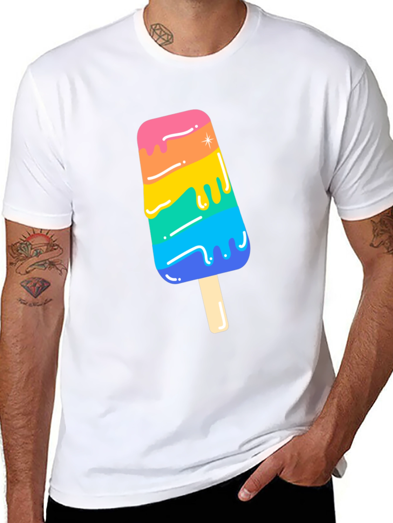 Rainbow Popsicle Graphic Tee - Black Unisex T-Shirt