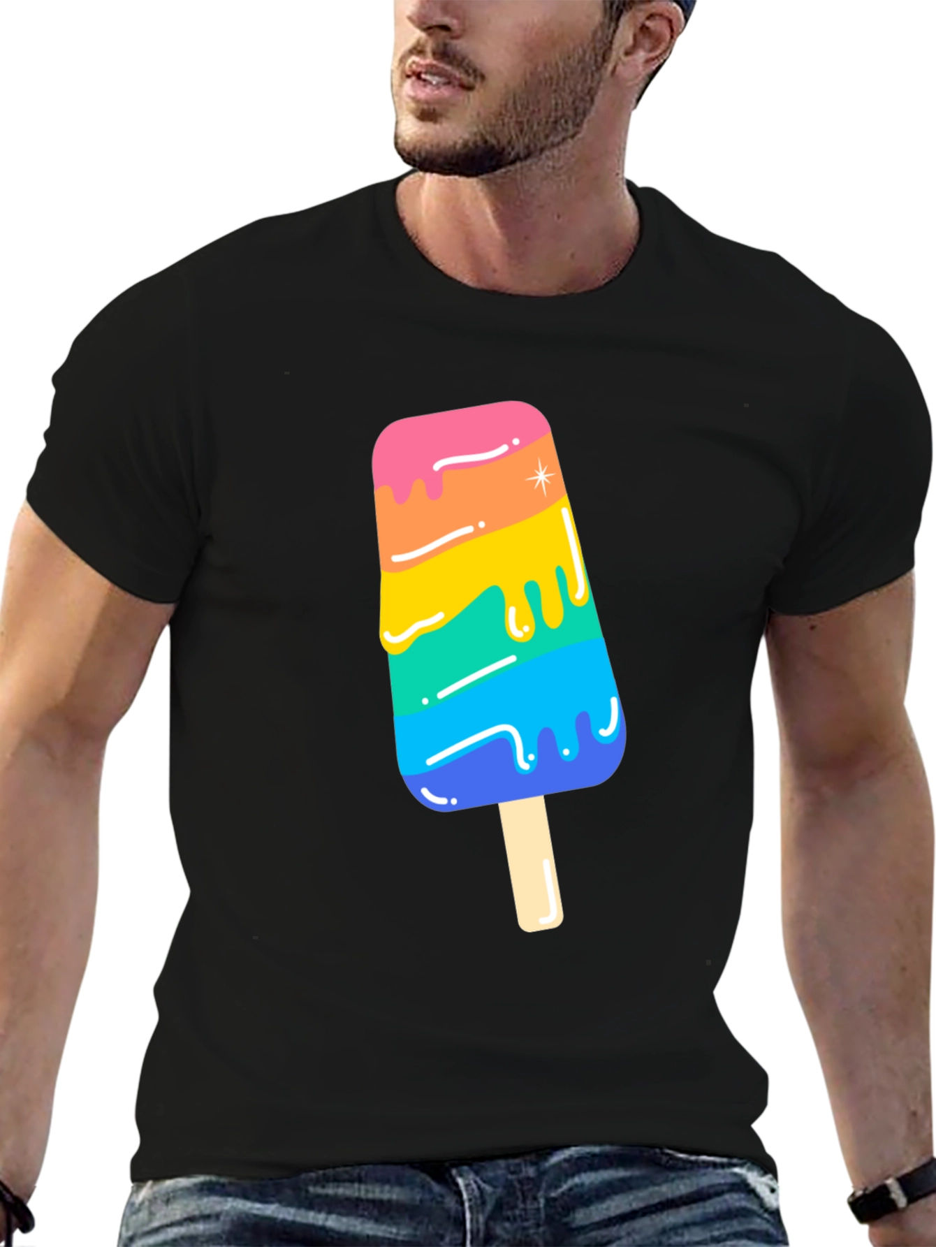 Rainbow Popsicle Graphic Tee - Black Unisex T-Shirt