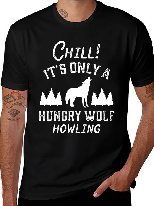 Chill Hungry Wolf Howling Graphic T-Shirt