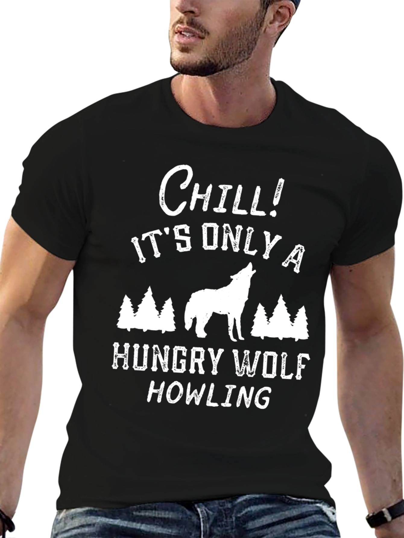 Chill Hungry Wolf Howling Graphic T-Shirt