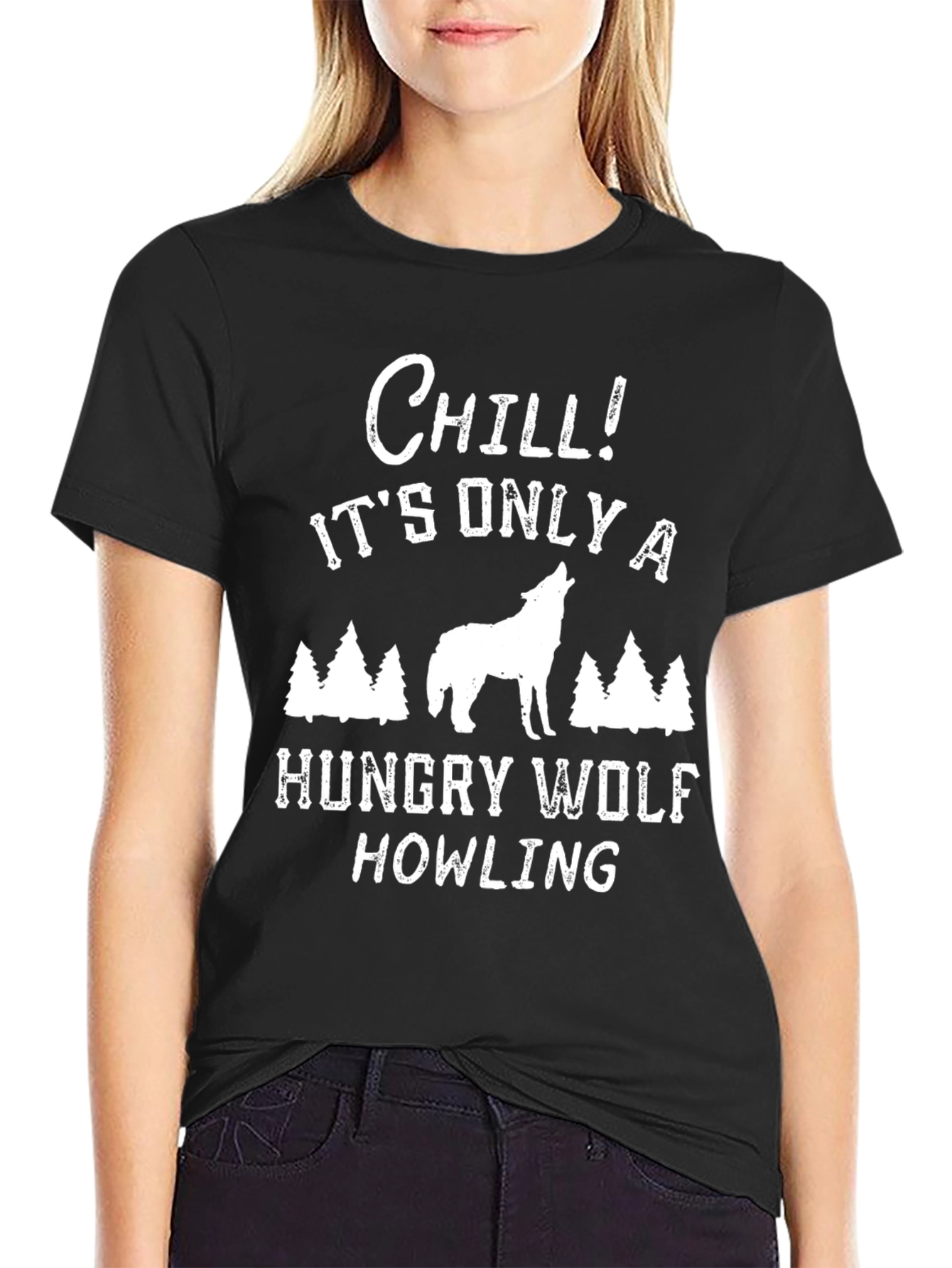 Chill Hungry Wolf Howling Graphic T-Shirt