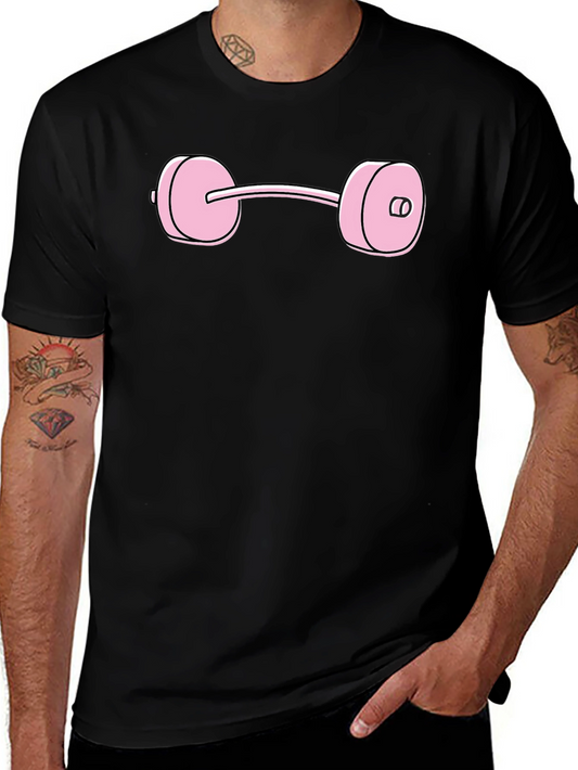 Pink Dumbbell Graphic Tee - Black Cotton T-Shirt