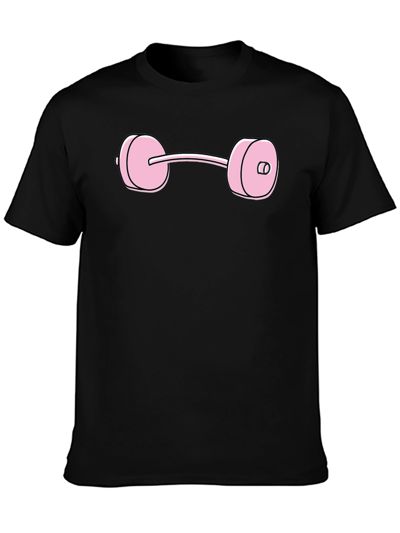 Pink Dumbbell Graphic Tee - Black Cotton T-Shirt