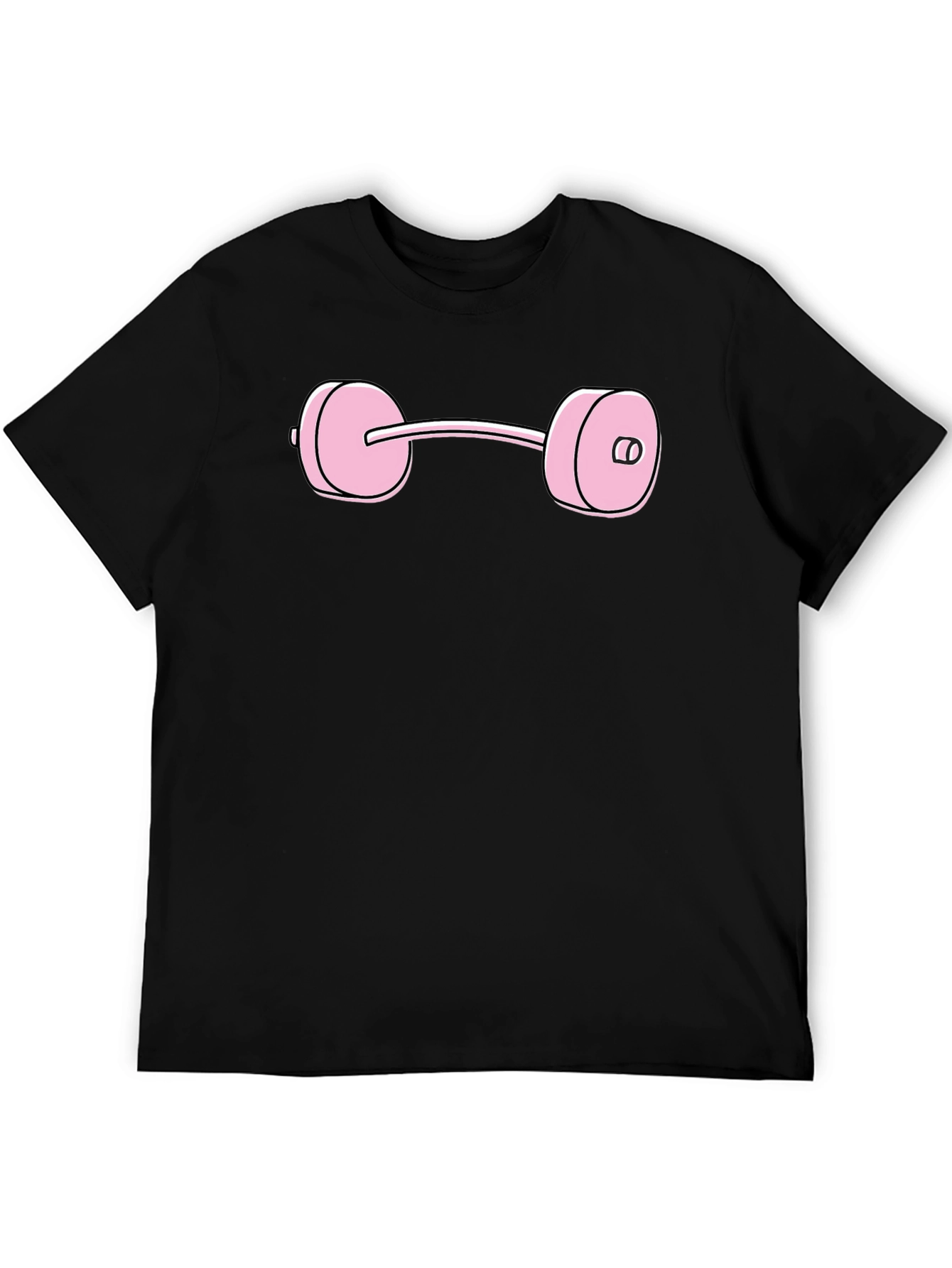Pink Dumbbell Graphic Tee - Black Cotton T-Shirt