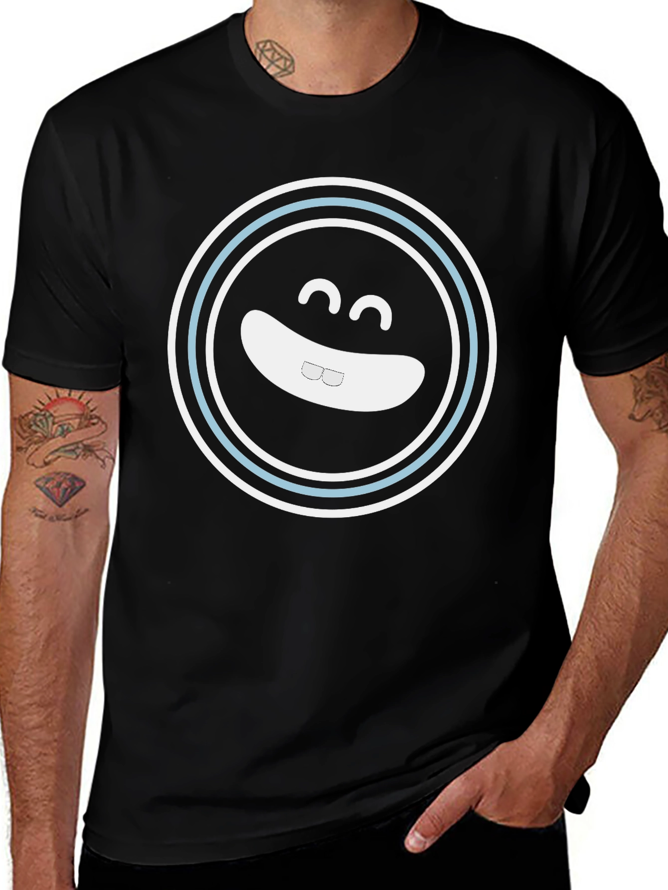 Smiling Face Graphic Tee - Black Cotton Blend Shirt