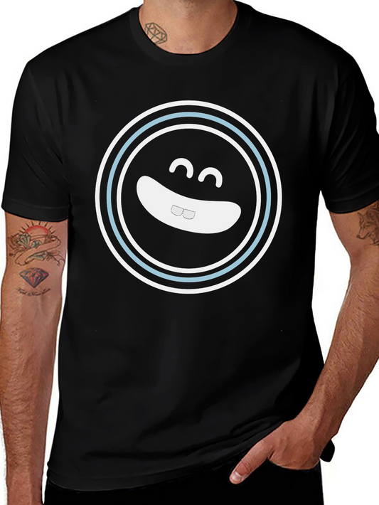 Smiling Face Graphic Tee - Black Cotton Blend Shirt