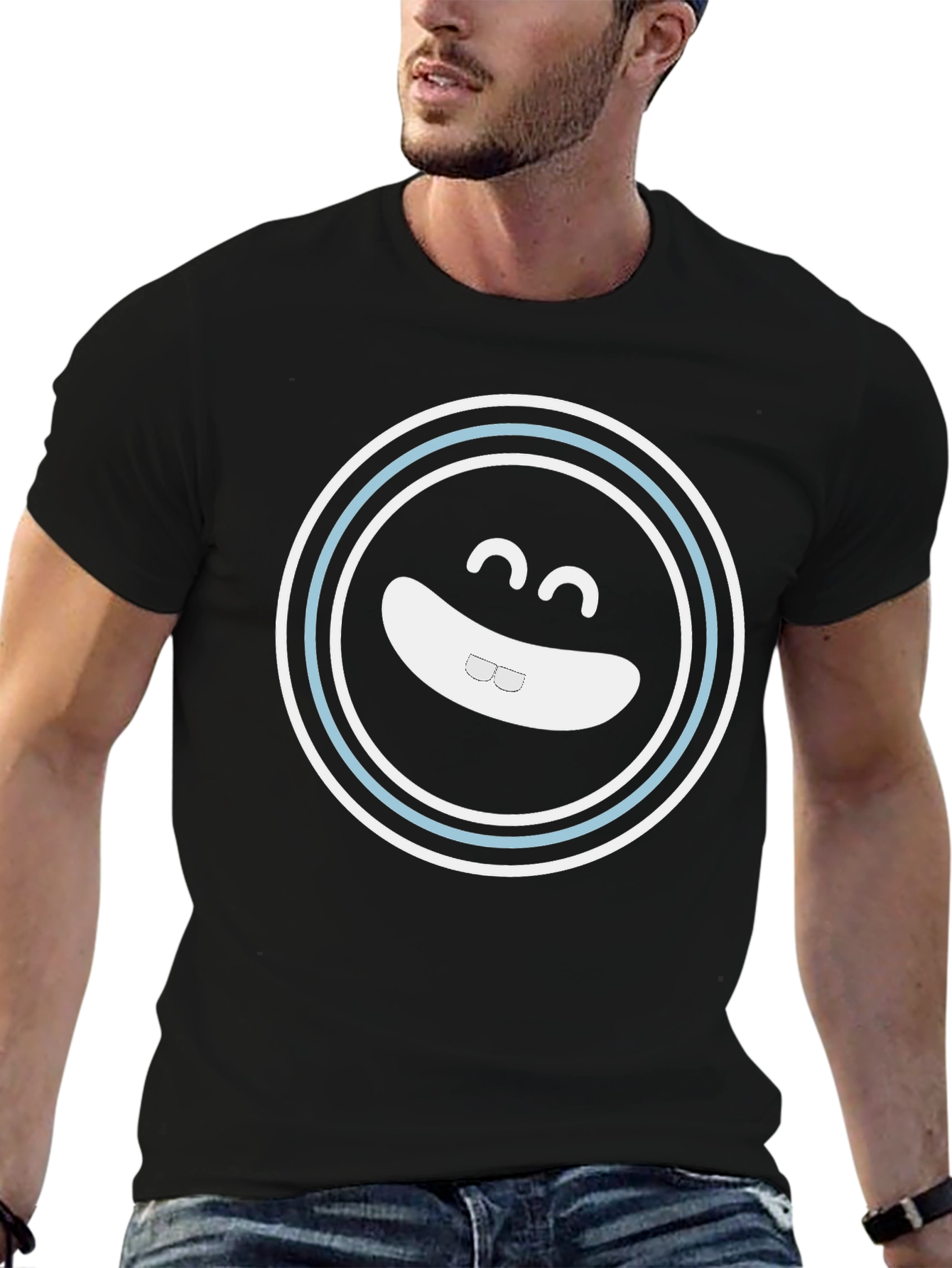 Smiling Face Graphic Tee - Black Cotton Blend Shirt