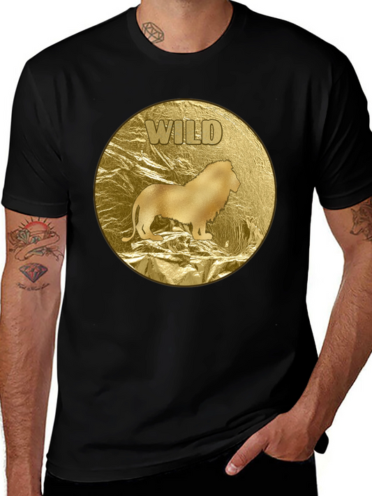 Wild Lion Graphic Tee - Gold Animal Print T-Shirt