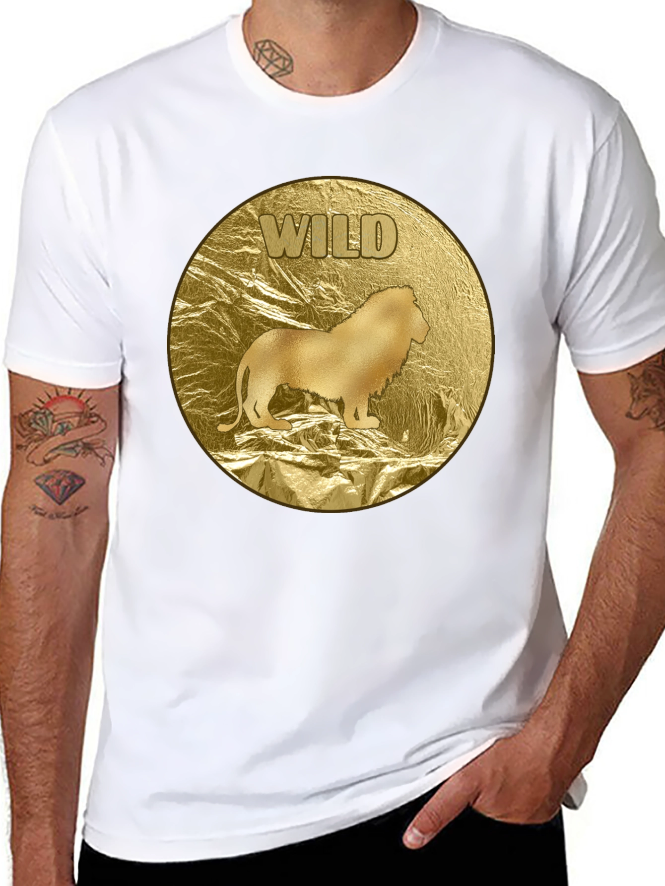 Wild Lion Graphic Tee - Gold Animal Print T-Shirt