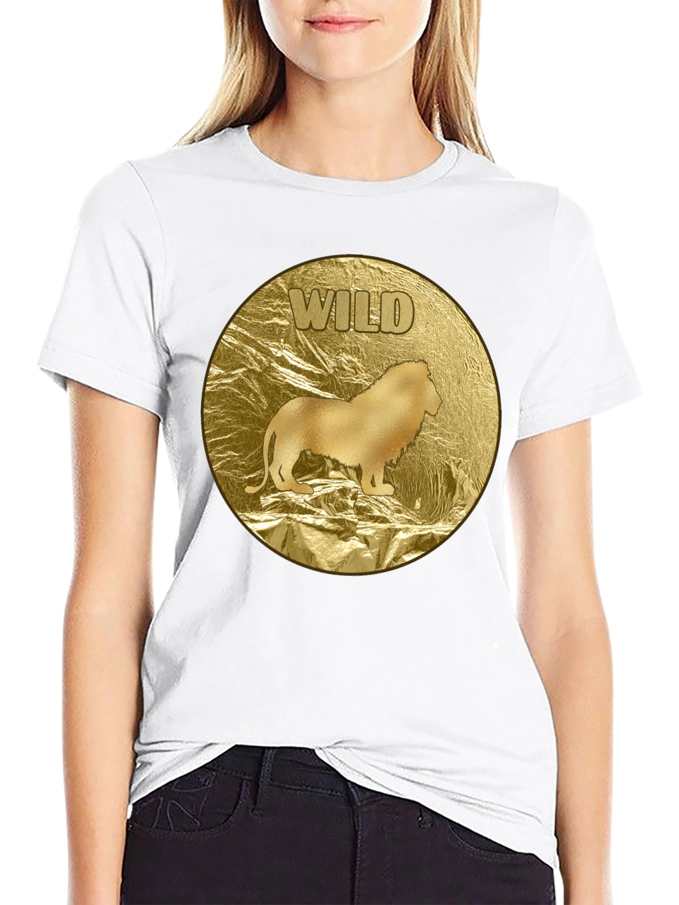 Wild Lion Graphic Tee - Gold Animal Print T-Shirt