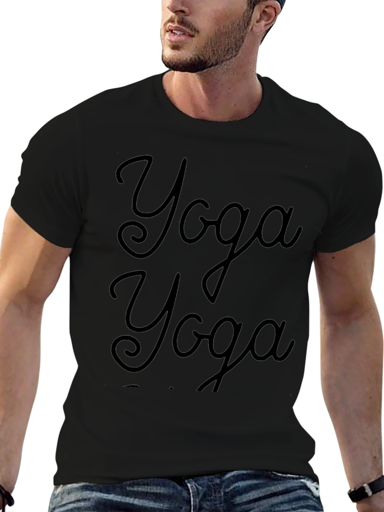 Yoga T-Shirt - Black Cotton Mens Tee