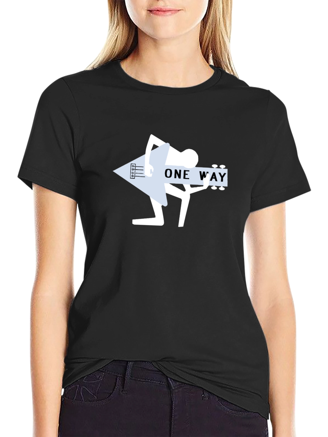 One Way Guitar Player Black T-Shirt