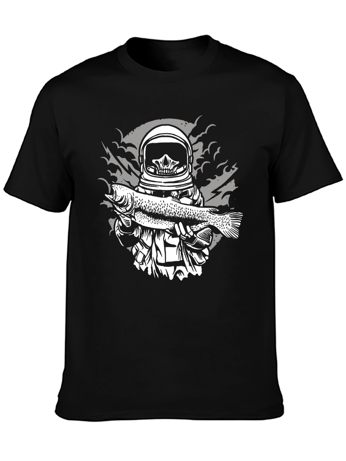 Astronaut Skeleton Fish Graphic Tee - Black