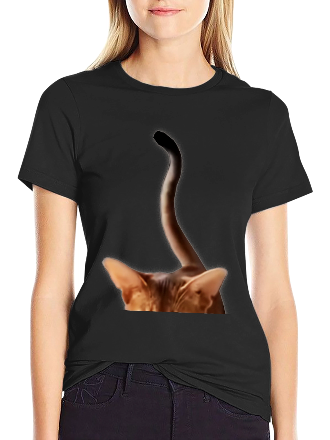 Cat Tail Peek T-Shirt - Quirky Animal Tee