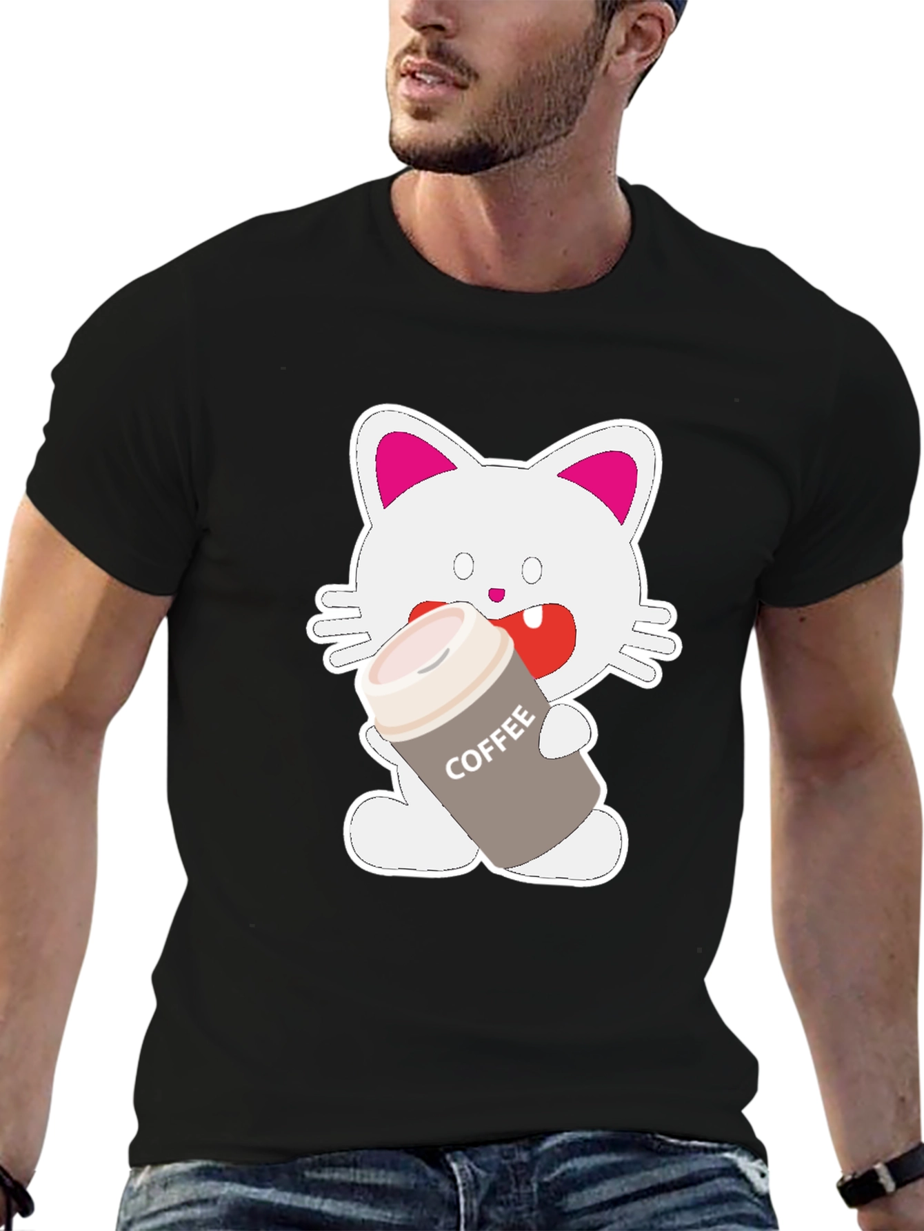 Coffee Cat Graphic T-Shirt - Black Unisex