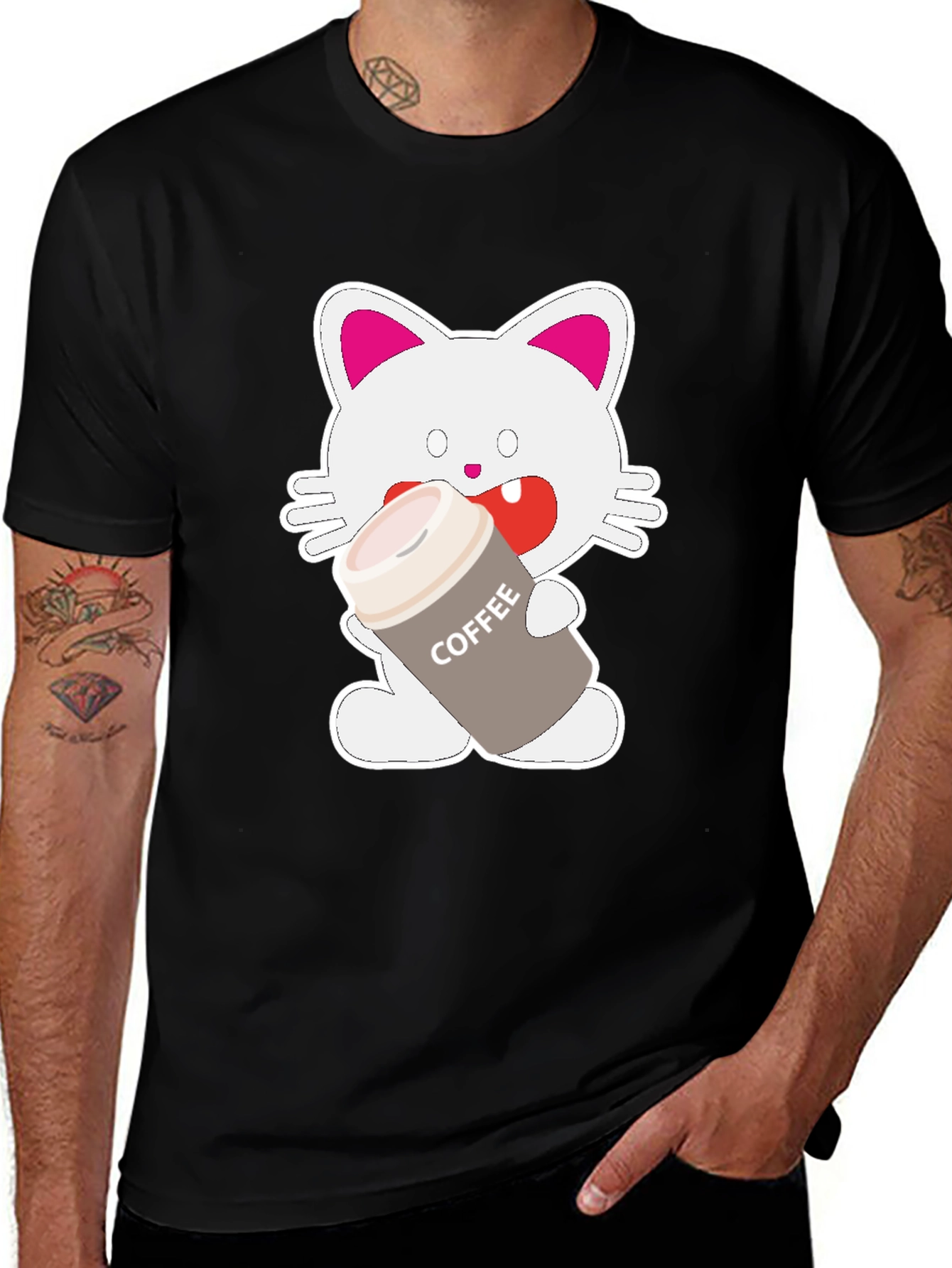 Coffee Cat Graphic T-Shirt - Black Unisex