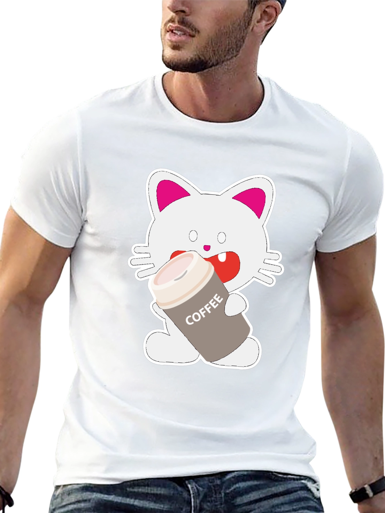 Coffee Cat Graphic T-Shirt - Black Unisex