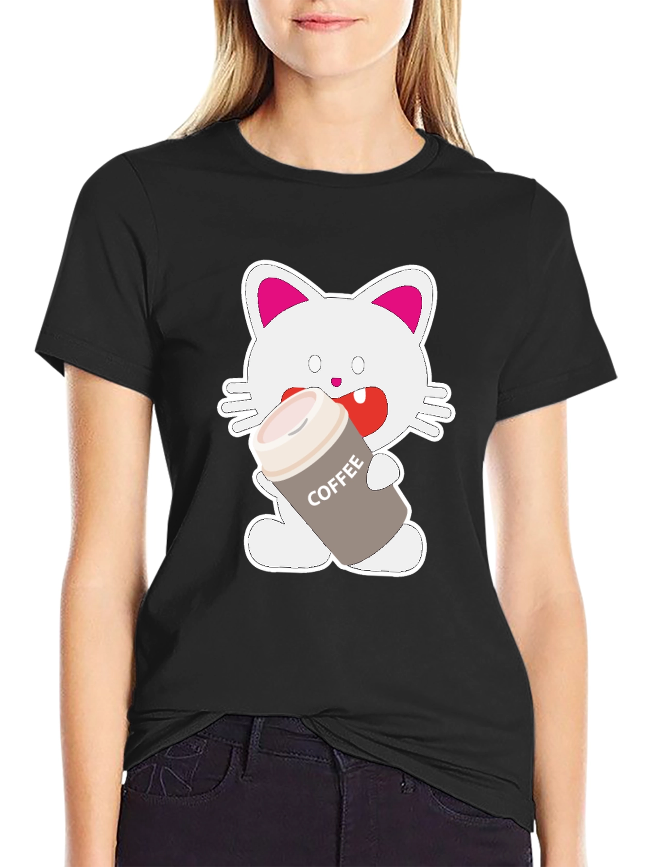 Coffee Cat Graphic T-Shirt - Black Unisex